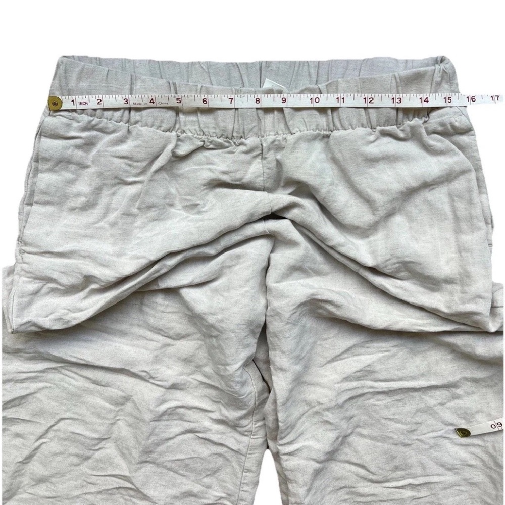 H&M Linen Blend Elastic Waist Cropped Pants Womens M Neutral Coastal Grandmother - Picture 5 of 6
